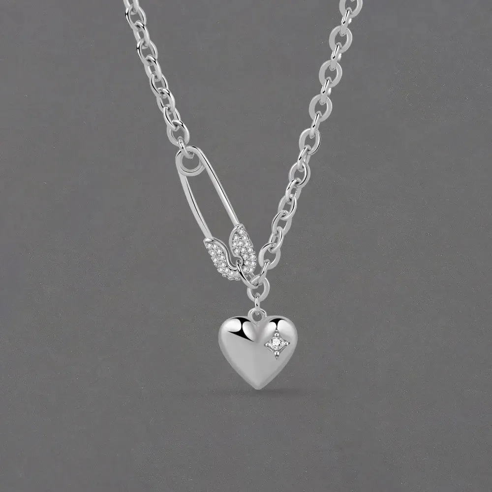 Trendy Paper Clip Heart Shape Chain Necklace
