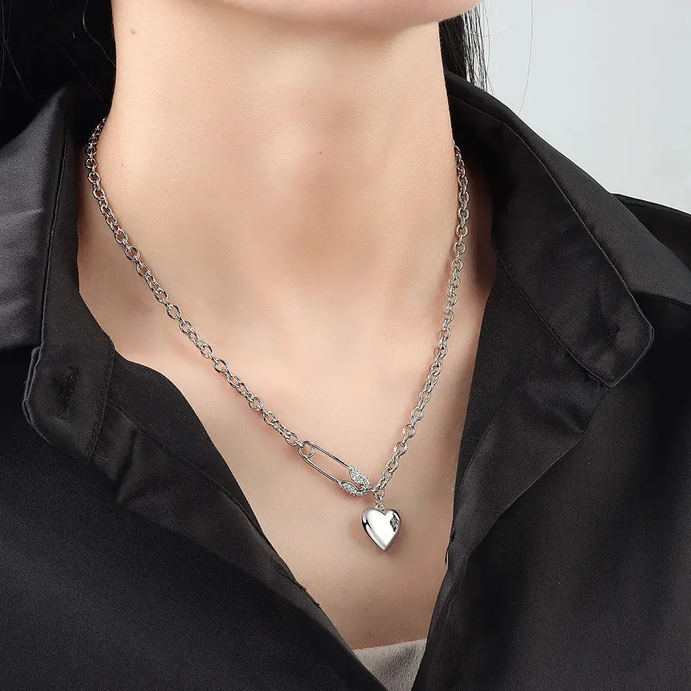 Trendy Paper Clip Heart Shape Chain Necklace