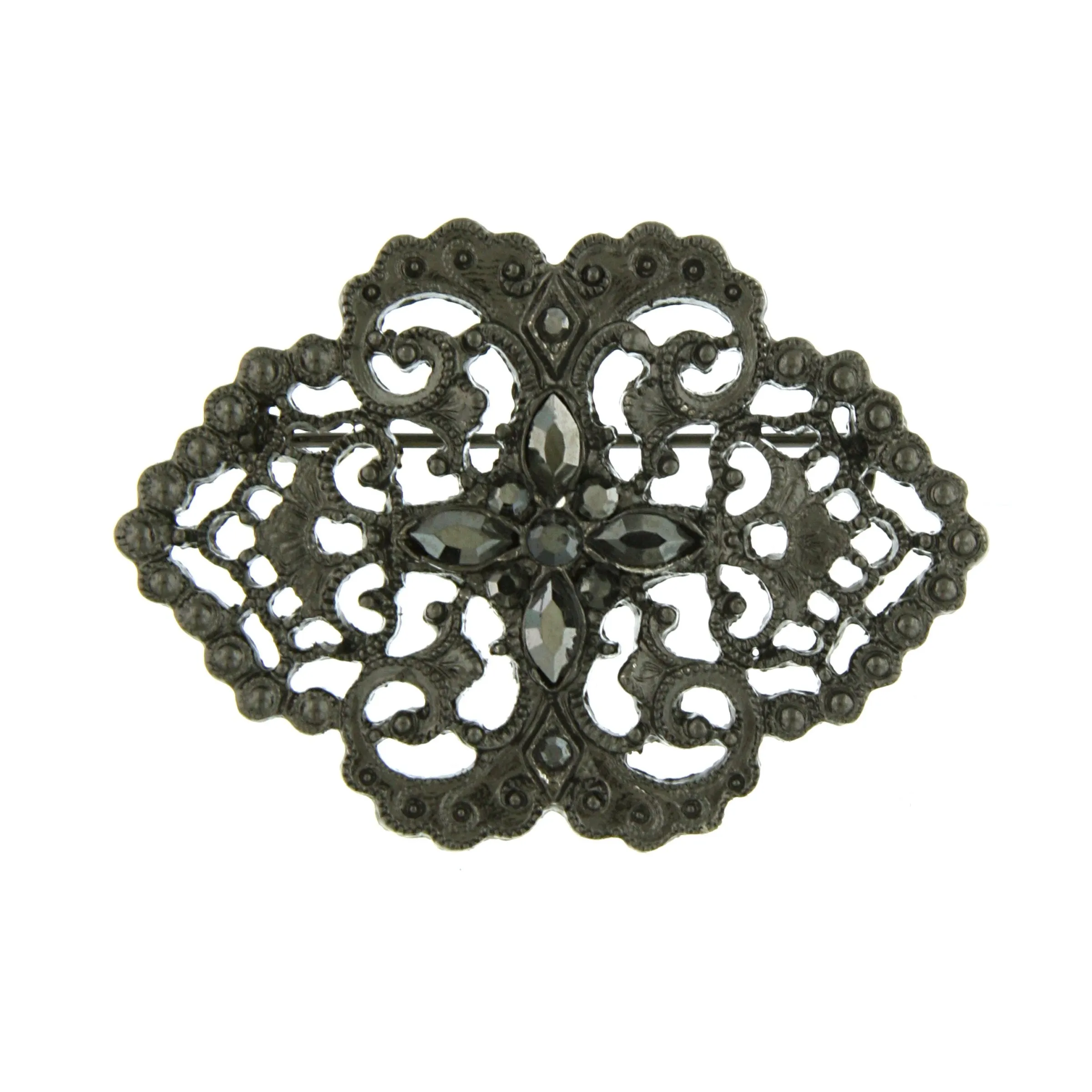 Victorian Downton Abbey Vintage Inspired Filigree Pin with Hematite Stones-17524