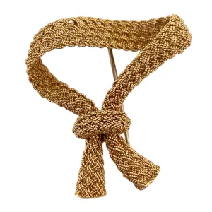 Vintage 14K Yellow Gold Mesh Ribbon Brooch