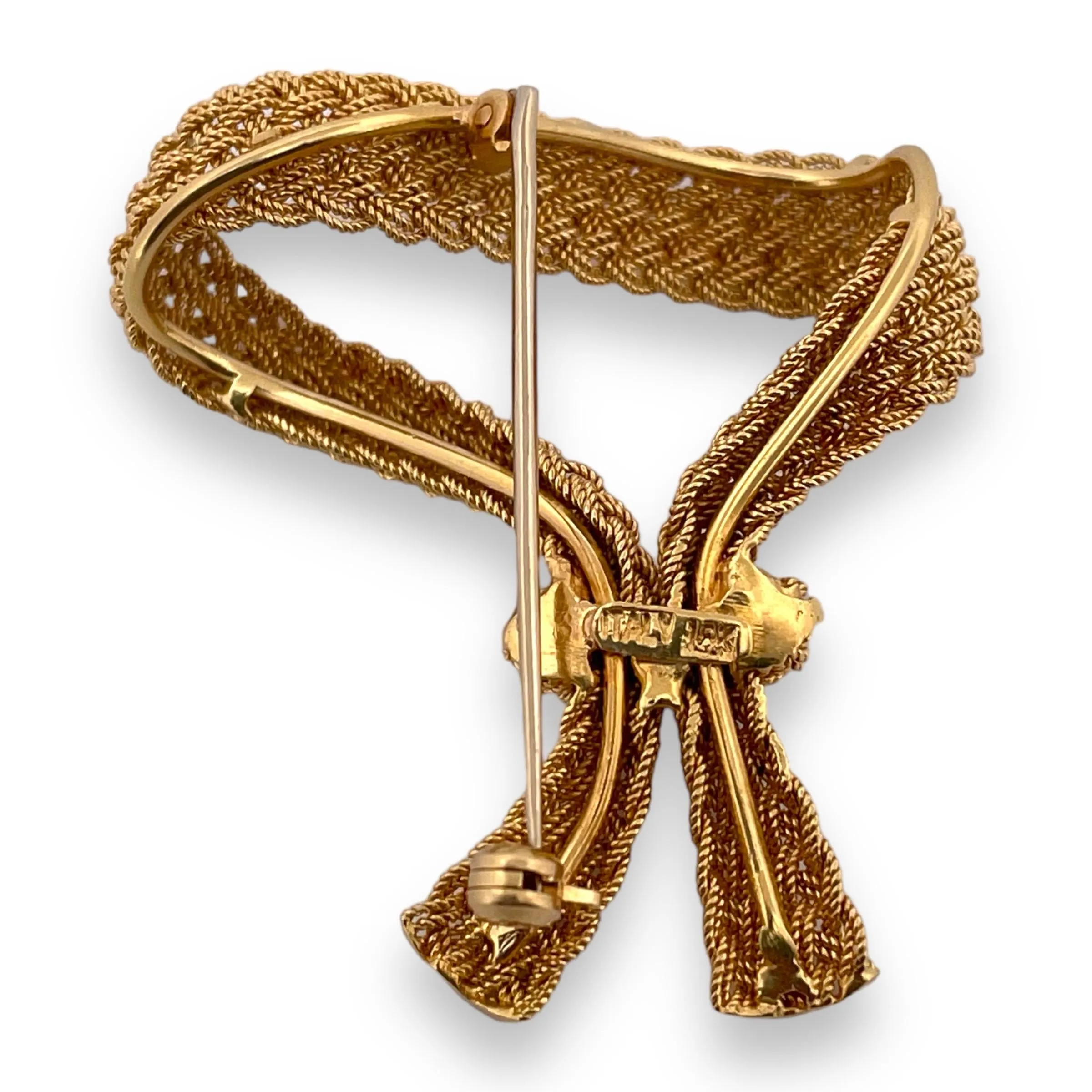 Vintage 14K Yellow Gold Mesh Ribbon Brooch