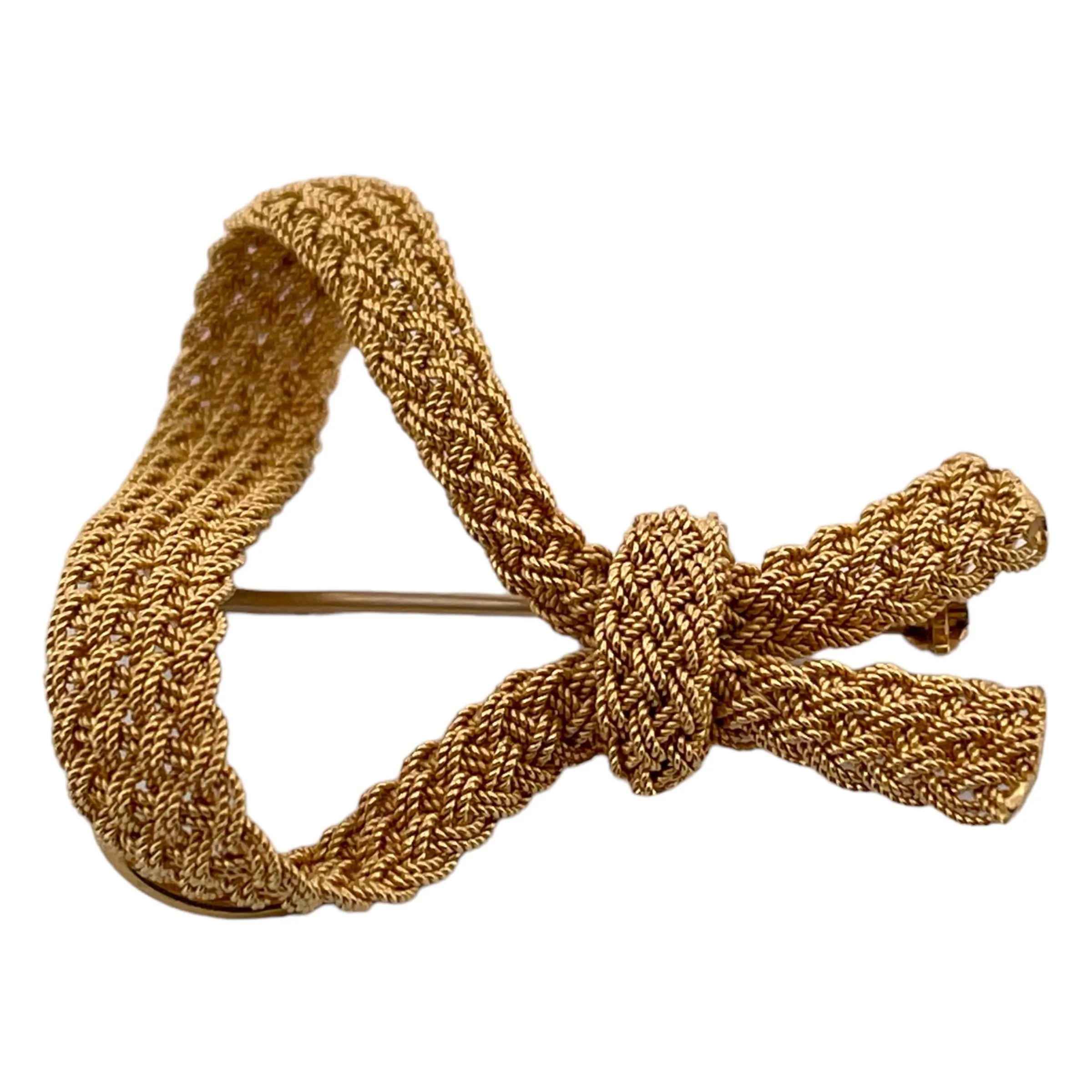 Vintage 14K Yellow Gold Mesh Ribbon Brooch
