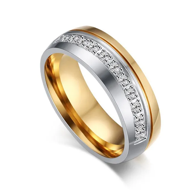 Vnox Wedding Ring for Women / Men Gold Color Love Engagement Couple Stainless Steel US size